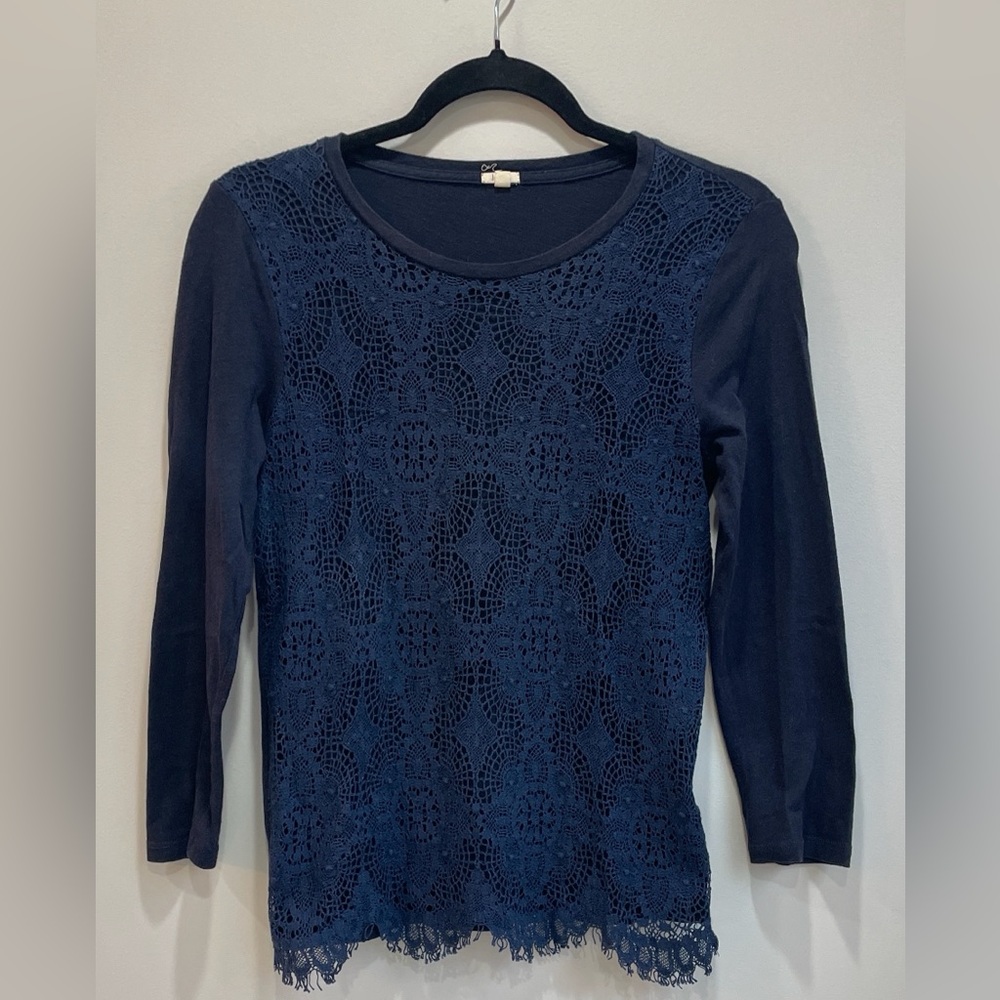 J. Crew Navy Lace long sleeve graphic t-Shirt
